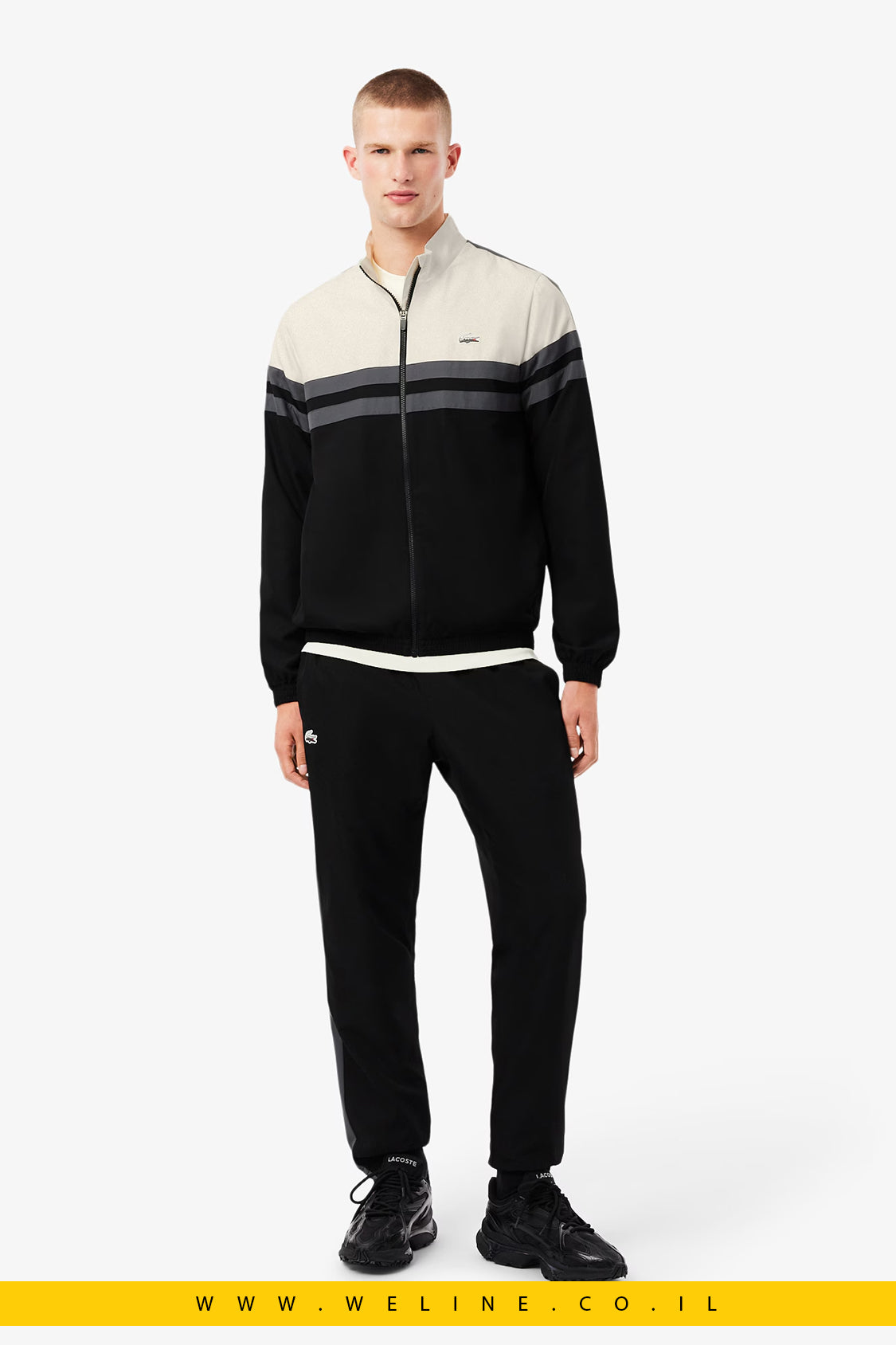 סט טרנינג יוקרתי לגברים Lacoste – דגם Landscape Crocodile בצבע שחור