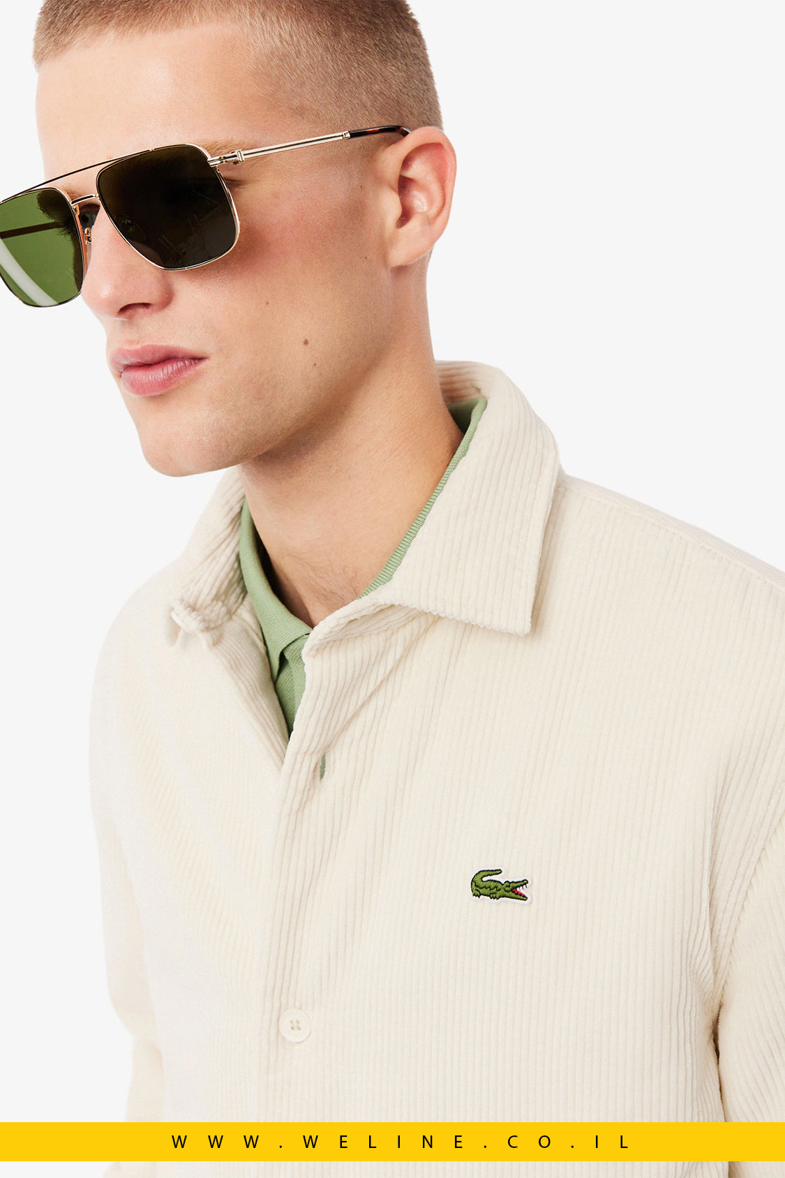 אוברשירט קורדרוי אוברסייז לגברים Lacoste – לבן אקרו