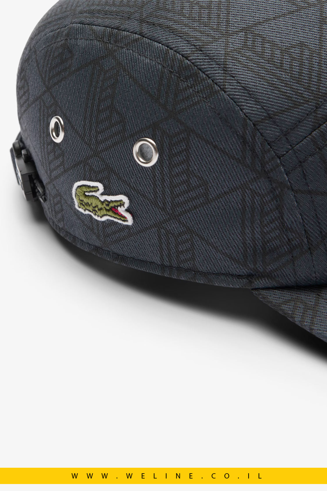 Lacoste כובע Jockey מודפס מטוויל כותנה – אפור כהה/שחור