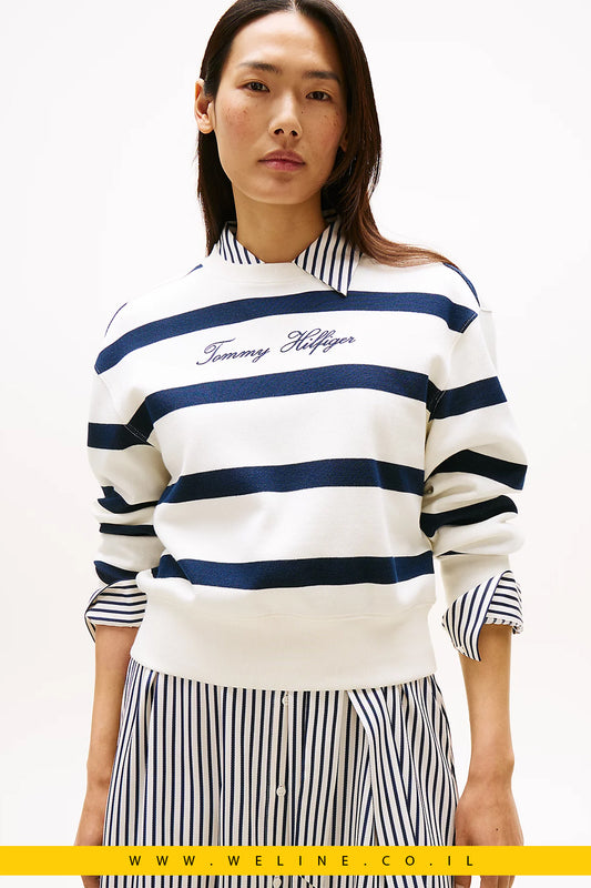 סווטשירט Piqué עם לוגו רקום לנשים Tommy Hilfiger