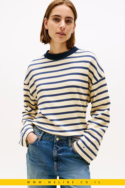 סווטשירט פסים עם כפתורי זהב לנשים Tommy Hilfiger