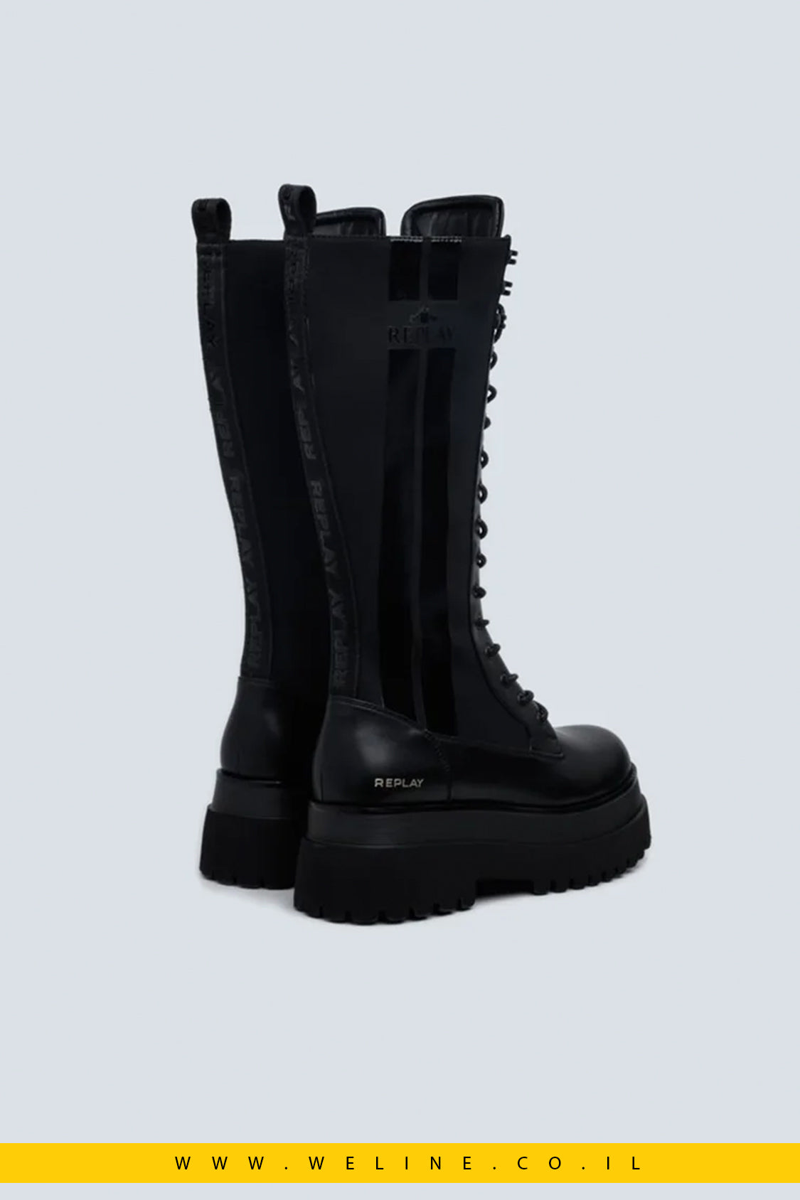 REPLAY מגפיים גבוהים עם שרוכים בצבע שחור