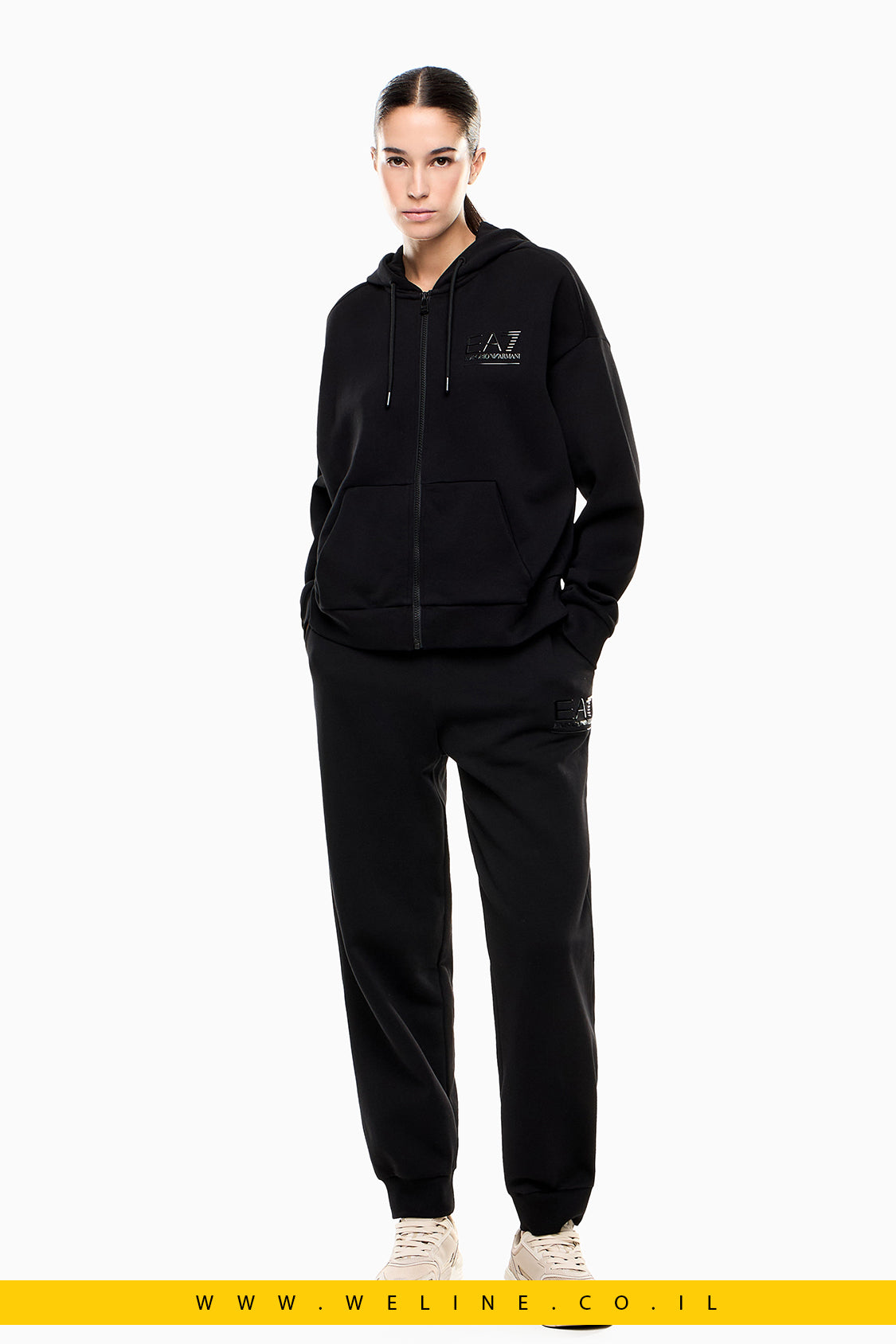 חליפת טרנינג נשים Visibility מבד כותנה משולבת – שחור | EA7