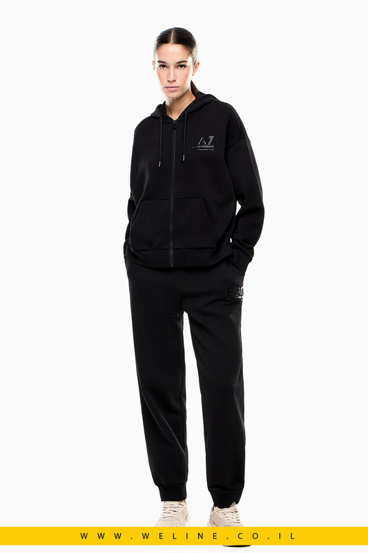 חליפת טרנינג נשים Visibility מבד כותנה משולבת – שחור | EA7