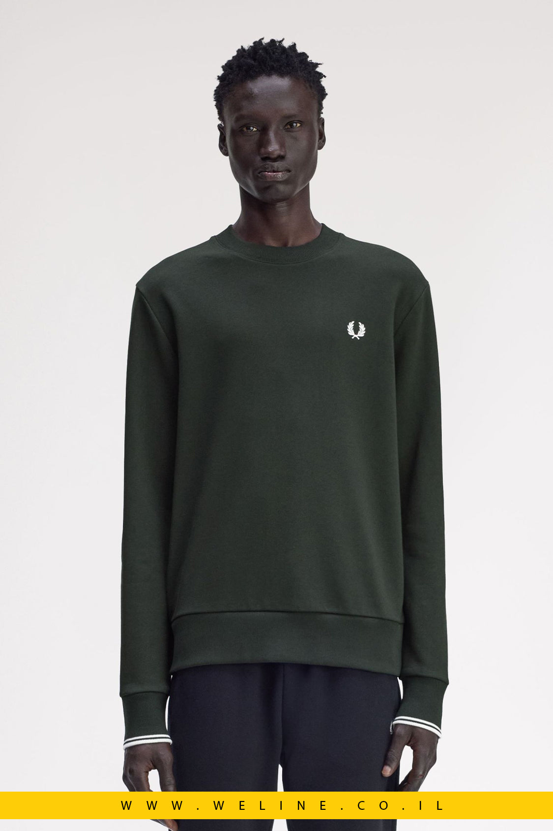 סווטשירט קלאסי צווארון עגול – Fred Perry Crew Neck Sweatshirt (Night Green)