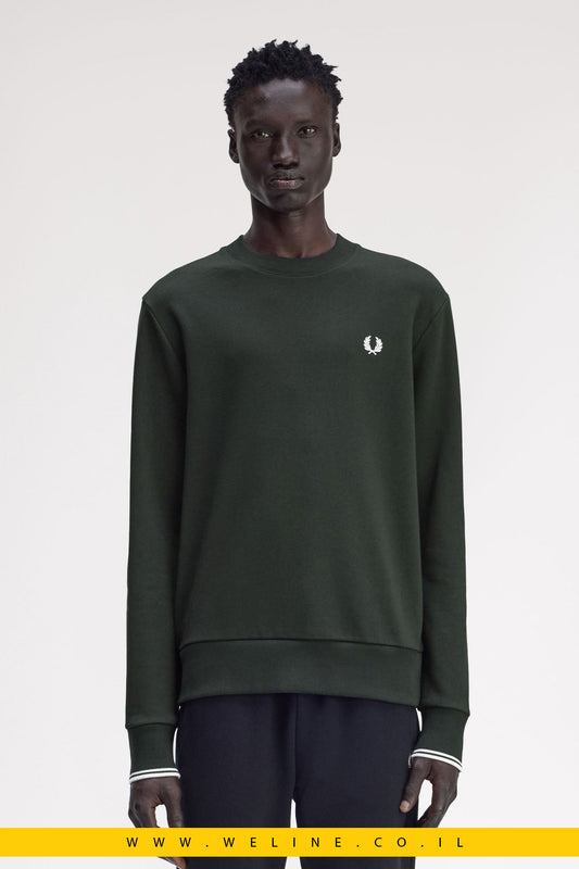 סווטשירט קלאסי צווארון עגול – Fred Perry Crew Neck Sweatshirt (Night Green)