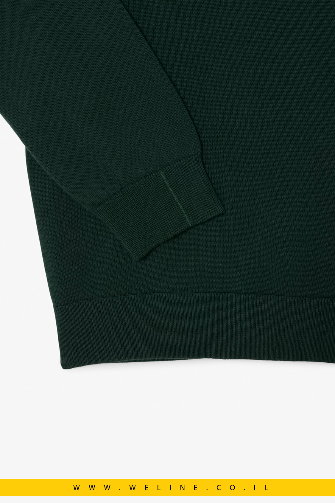 סוודר ירוק כותנה חלק עם צווארון עגול lacoste