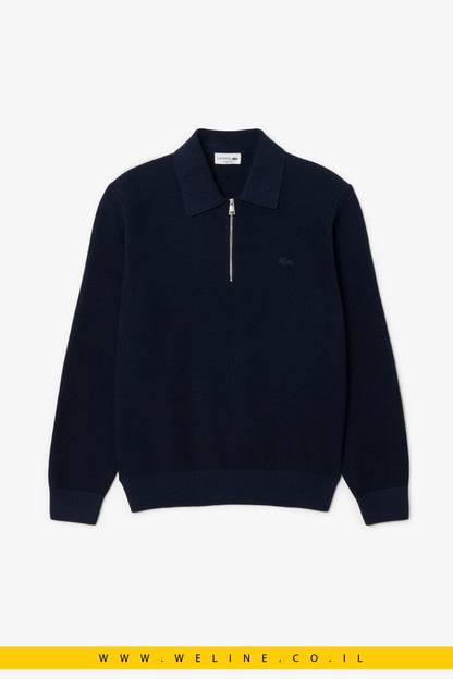 סוודר פולו חצי רוכסן מתערובת כותנה וצמר לגברים