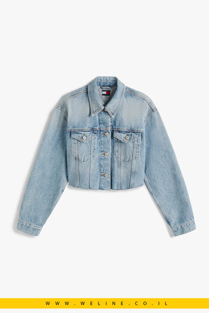 ג׳קט ג׳ינס נשים Tommy Jeans – Cropped Oversized עם לוגו אחורי גדול