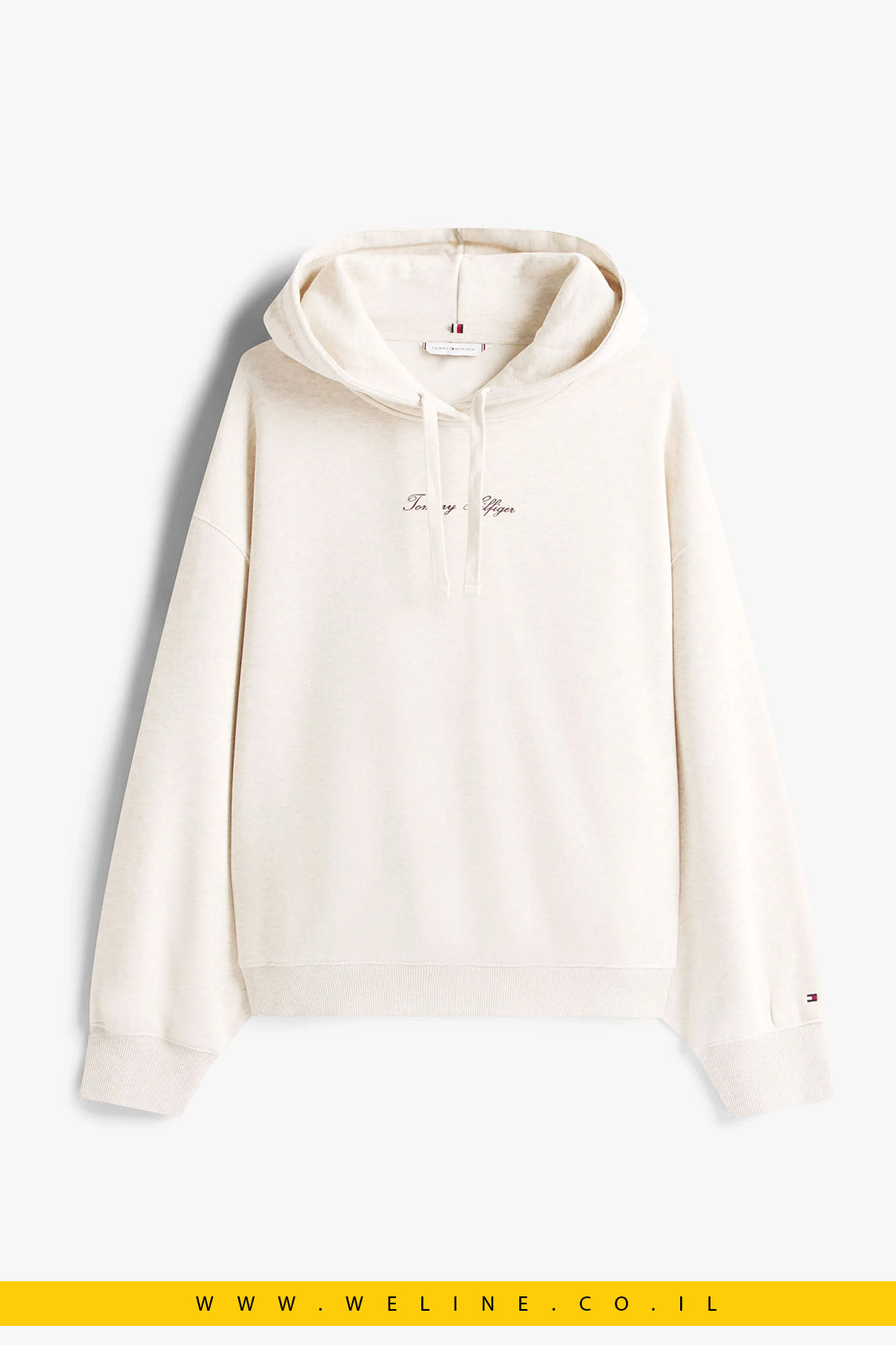 קפוצ'ון נשים Tommy Hilfiger – דגם Textured Logo בגזרת Relaxed בצבע Oatmilk