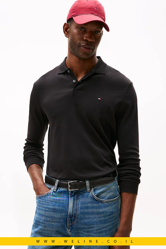 Tommy Hilfiger Regular Fit Long Sleeve Polo Shirt – חולצת פולו שרוול ארוך לגברים בצבע שחור
