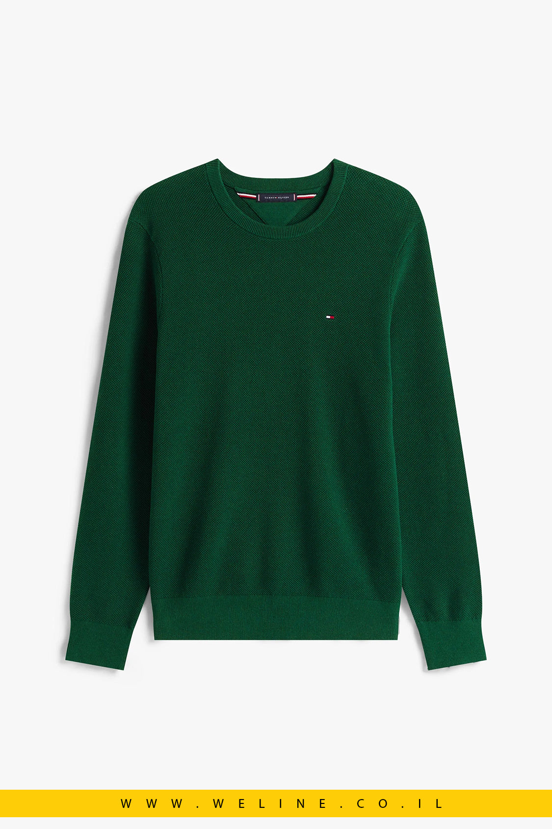 סוודר סריג גברים Tommy Hilfiger – טקסטורה מיוחדת, ירוק Ornamental