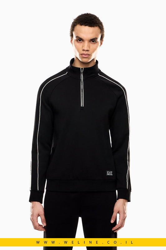 סווטשירט גברים EA7 Logo Series – רבע רוכסן, גזרת Regular