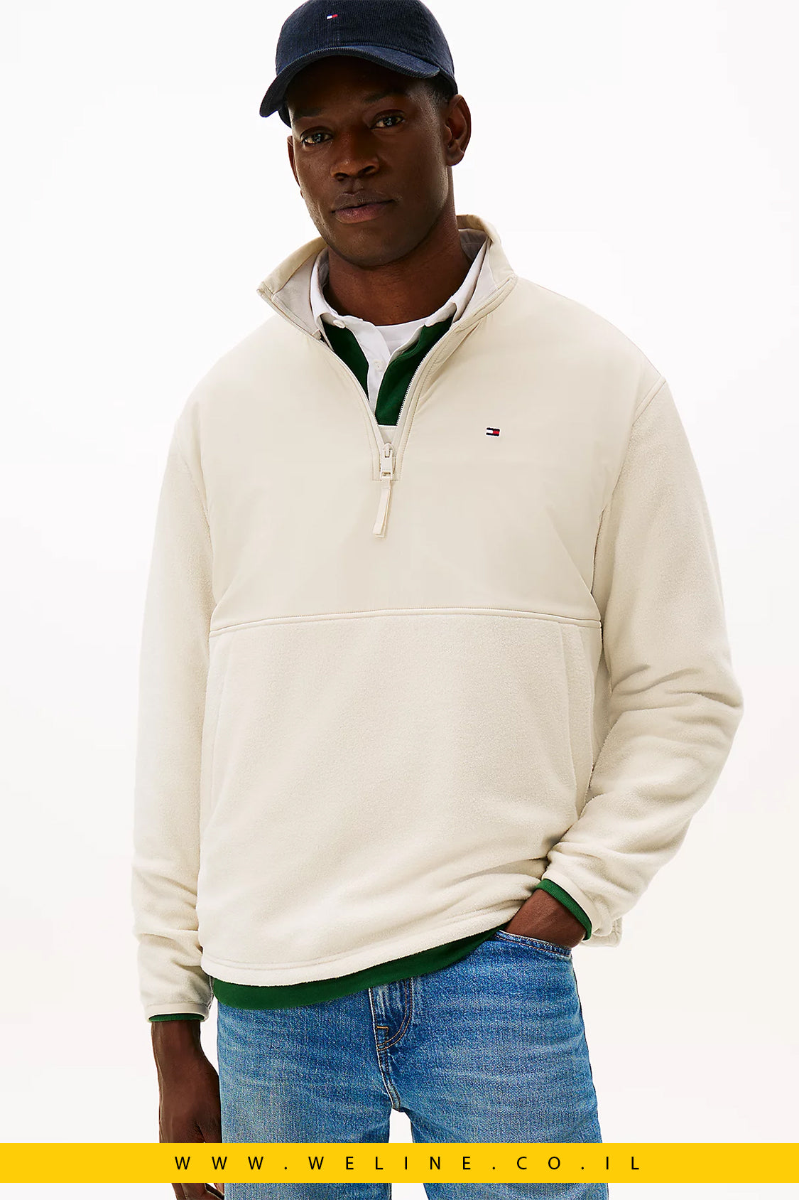 סוודר גברים Tommy Hilfiger Performance במרקם משולב ורבע רוכסן