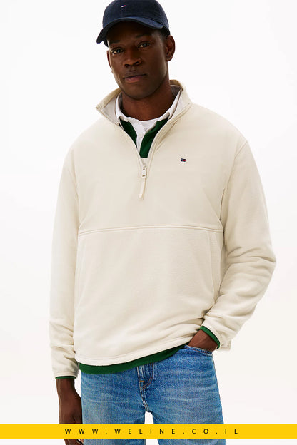 סוודר גברים Tommy Hilfiger Performance במרקם משולב ורבע רוכסן