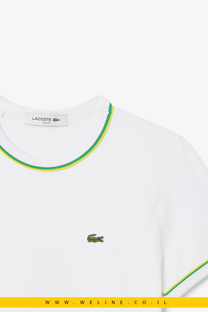 טי-שירט לנשים עם עיטורי קונטרסט – לבן – Lacoste