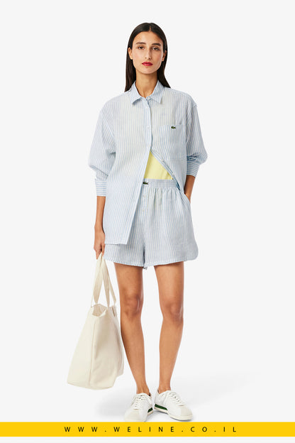 חולצת פסים אוברסייז לנשים מבית Lacoste – בגוון כחול
