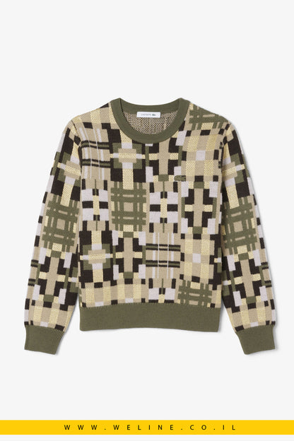 סוודר צמר ג’קארד גרפי עם צווארון עגול מבית Lacoste