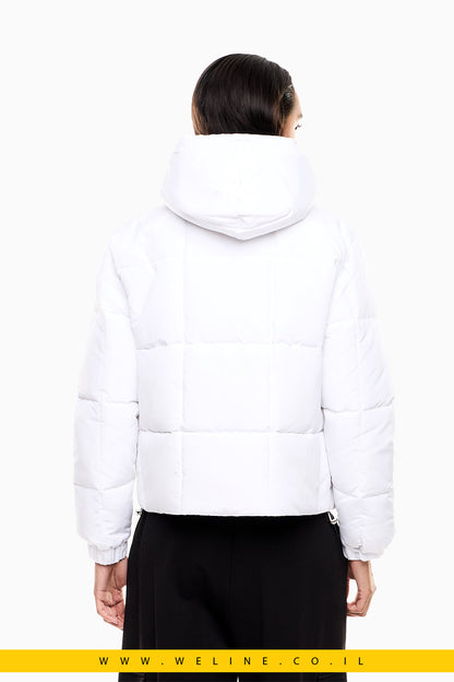 מעיל קווילט מרופד CALIDUM7 עם קפוצ'ון – לבן | EA7