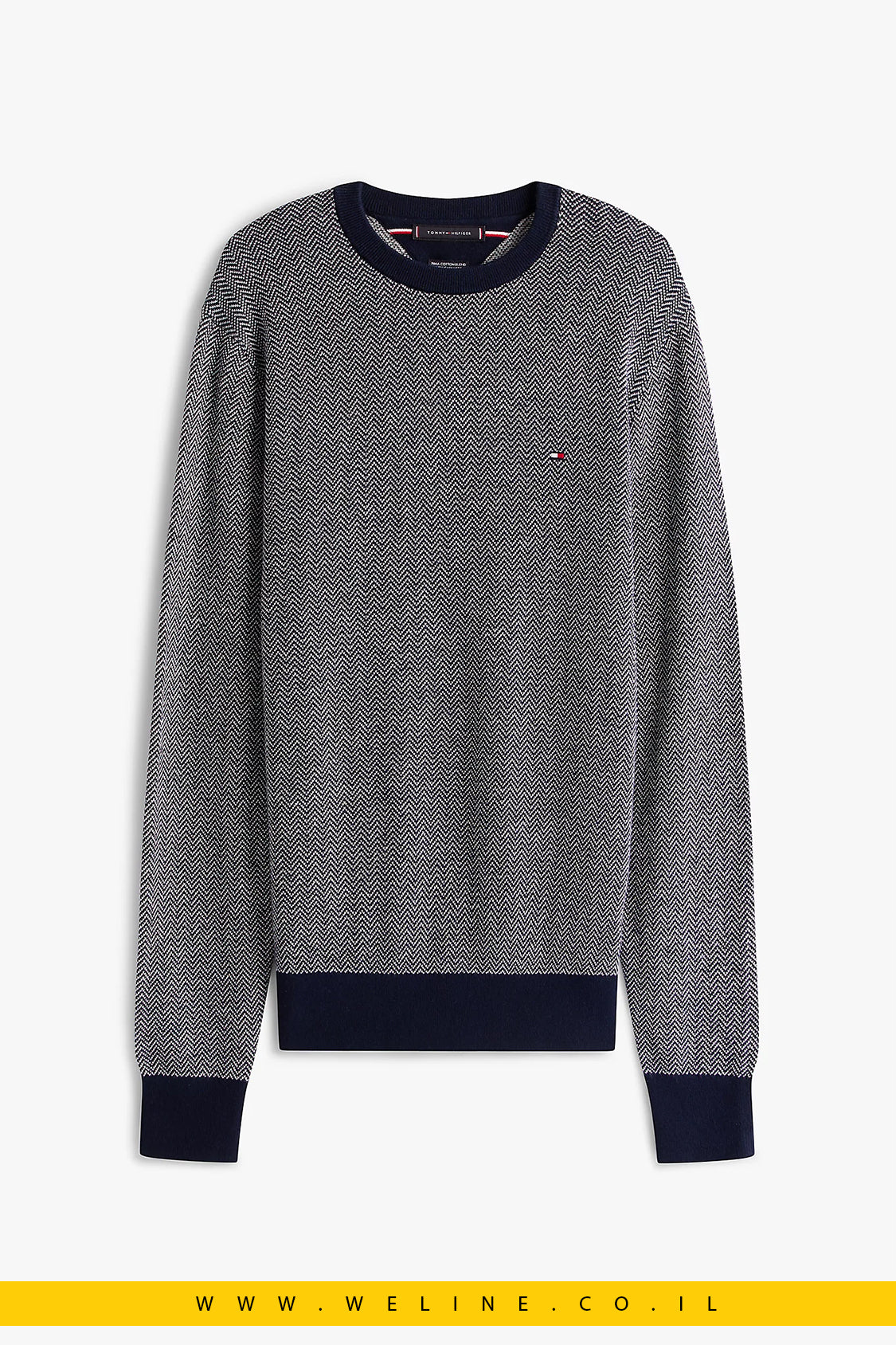 סוודר יוקרתי לגברים Tommy Hilfiger – סריג Herringbone עם קשמיר