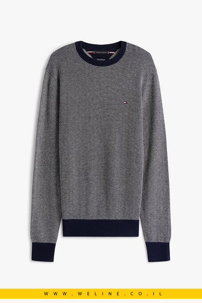 סוודר יוקרתי לגברים Tommy Hilfiger – סריג Herringbone עם קשמיר