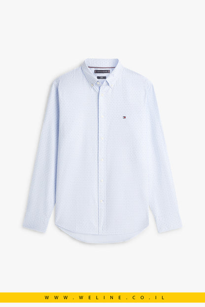 חולצת מכופתרת לגברים Tommy Hilfiger Flex Poplin Mini Print Slim Shirt – טומי הילפיגר | Slim Fit