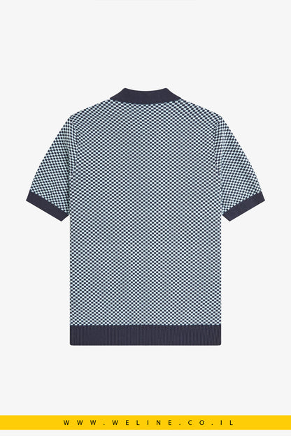חולצת סריג גברים Fred Perry Chequerboard Knitted Shirt – צבע Dark Airforce