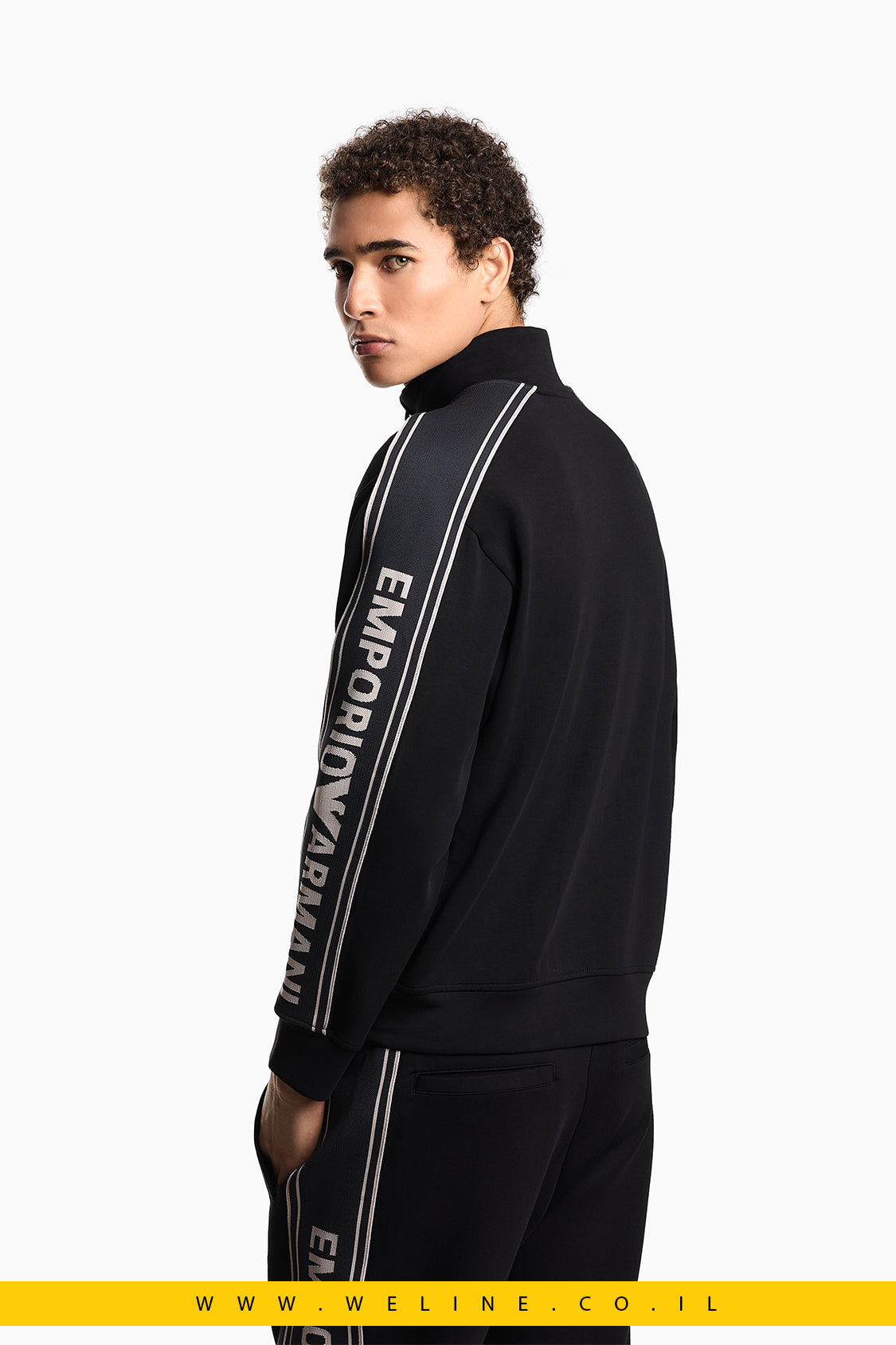 סווטשירט רוכסן עם פסי לוגו – Emporio Armani