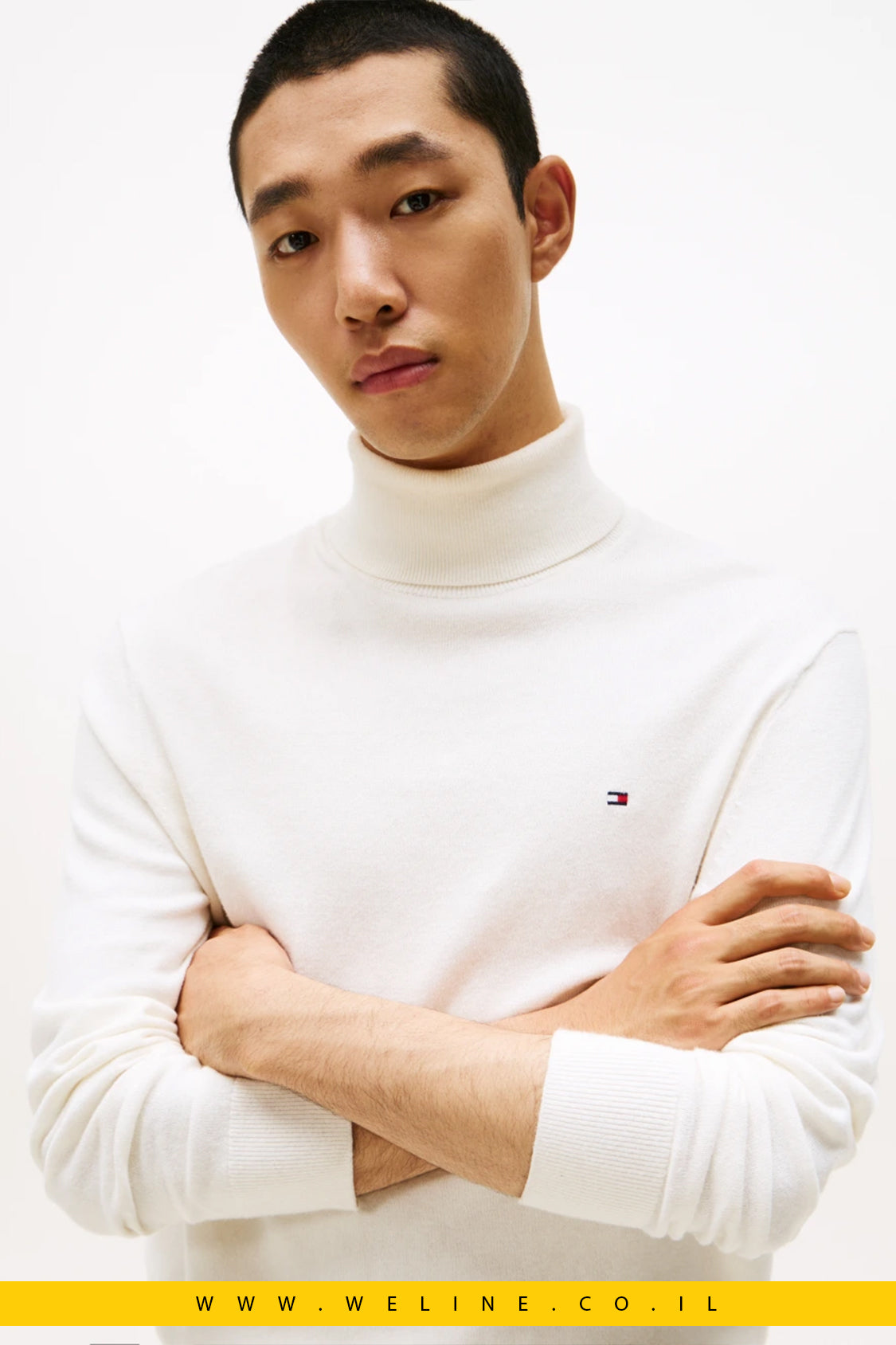 Tommy Hilfiger Cotton Cashmere Roll Neck Jumper – סוודר גולף לגברים כותנה קשמיר בצבע אייבורי