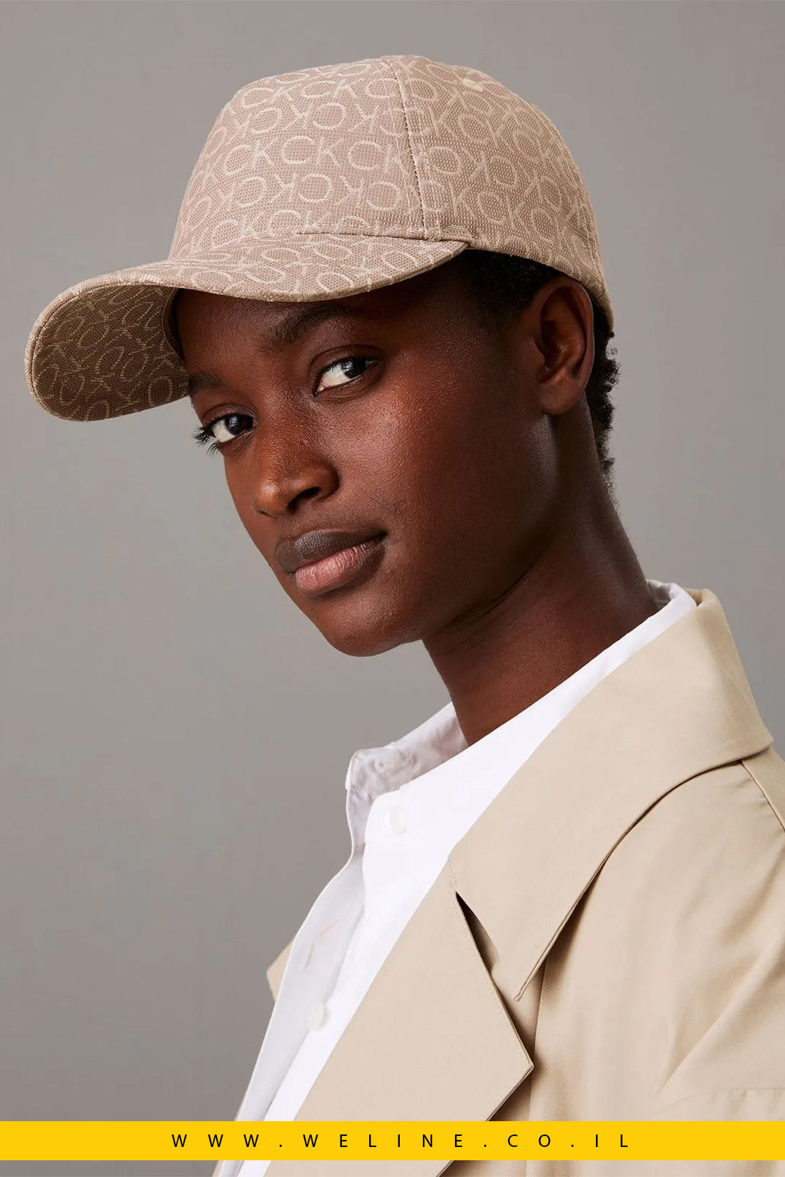 Calvin Klein כובע בייג' Jacquard לנשים – פוליאסטר ממוחזר