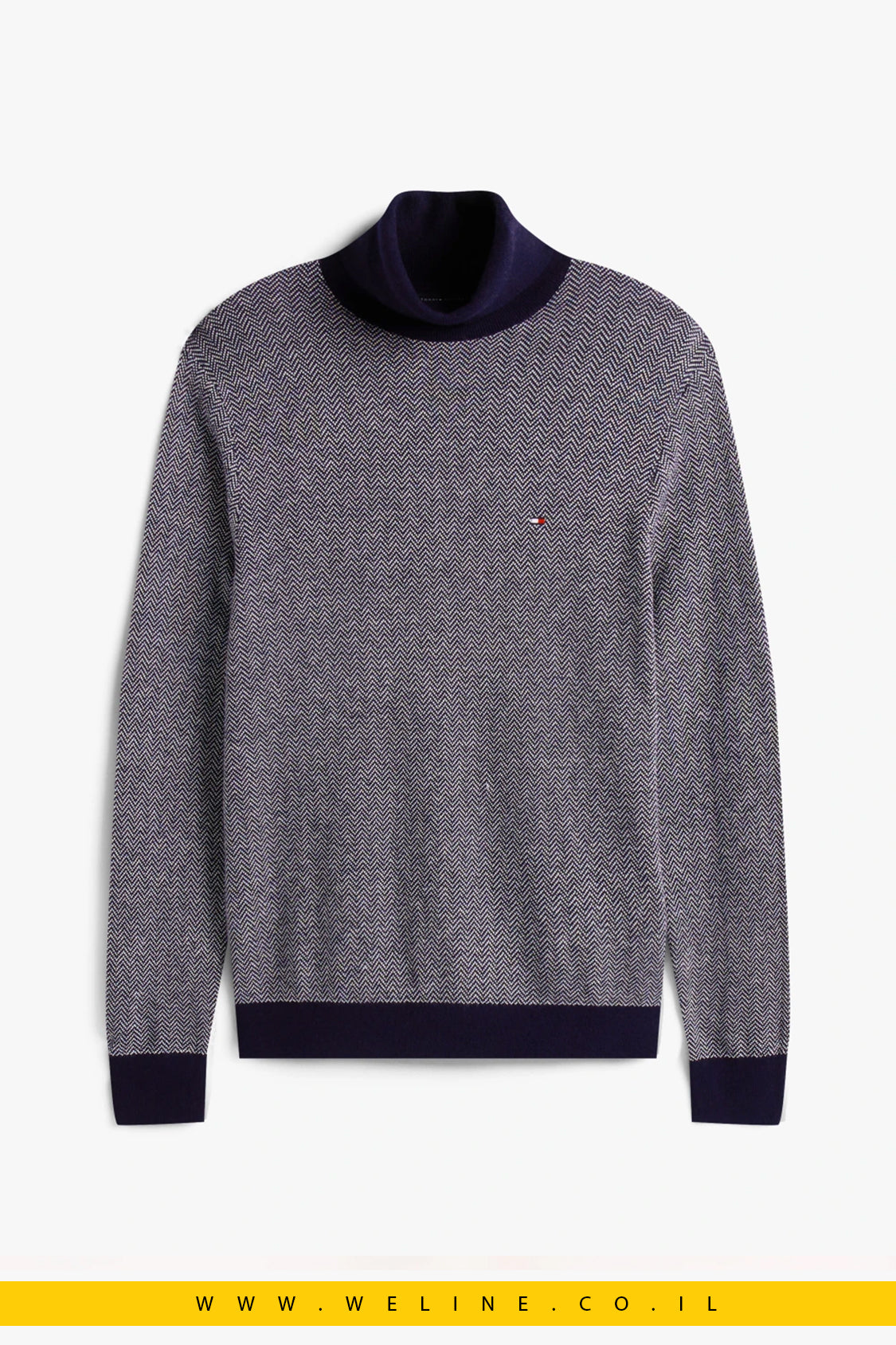 Tommy Hilfiger Pima Cotton Turtleneck Sweater – סוודר גולף לגברים בדוגמת הרינגבון בצבע Desert Sky / Ivory Petal
