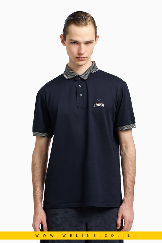 חולצת פולו פיקה עם רקמת EA מובלטת Emporio Armani