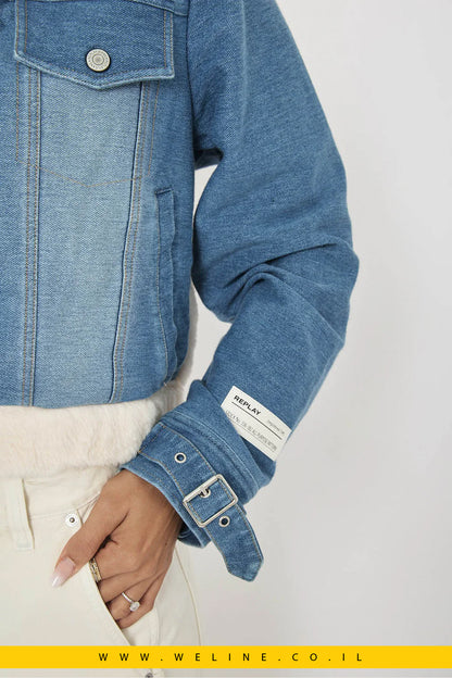 ג'קט גינס קצר לנשים בצבע קרם