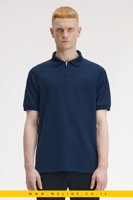 חולצת פולו עם רוכסן וצווארון – בד ג'קארד פיקה | Fred Perry