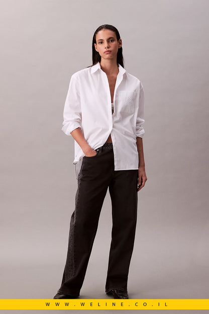 חולצת נשים Calvin Klein Poplin Relaxed – כותנה עם אלסטאן