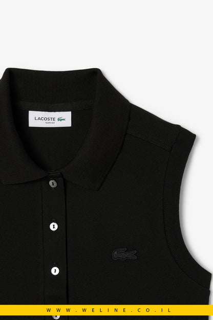 פולו לנשים ללא שרוולים בגזרת Slim – שחור – Lacoste