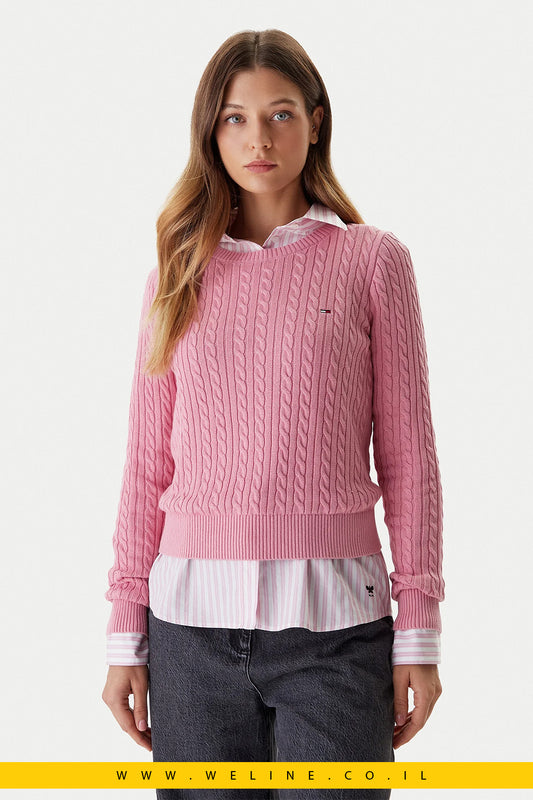 סוודר Cable Essential לנשים – צבע ורוד Mystic Pink