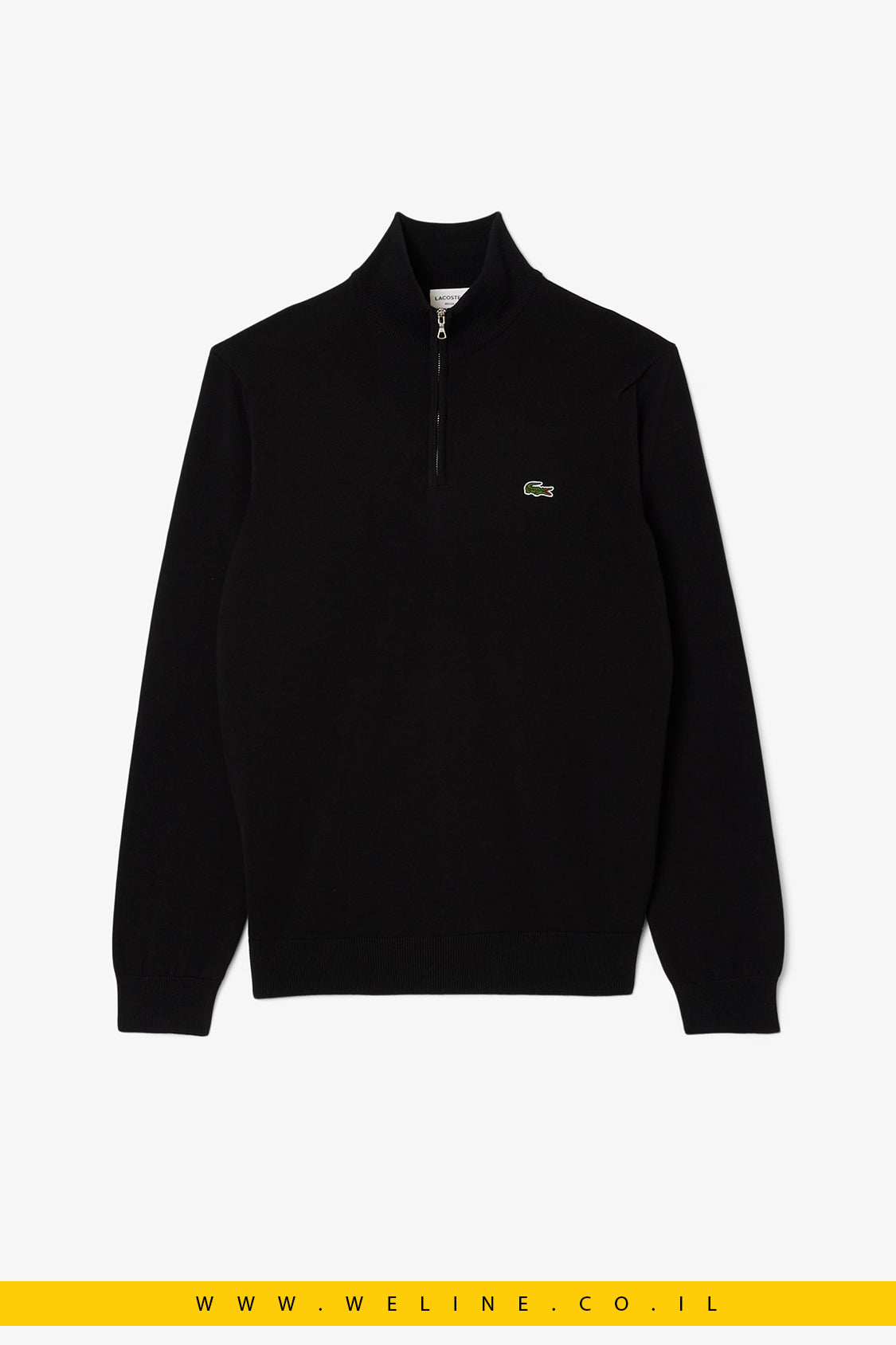 סוודר כותנה לגברים עם צווארון גבוה ורוכסן Lacoste
