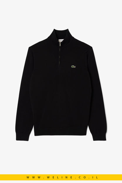 סוודר כותנה לגברים עם צווארון גבוה ורוכסן Lacoste