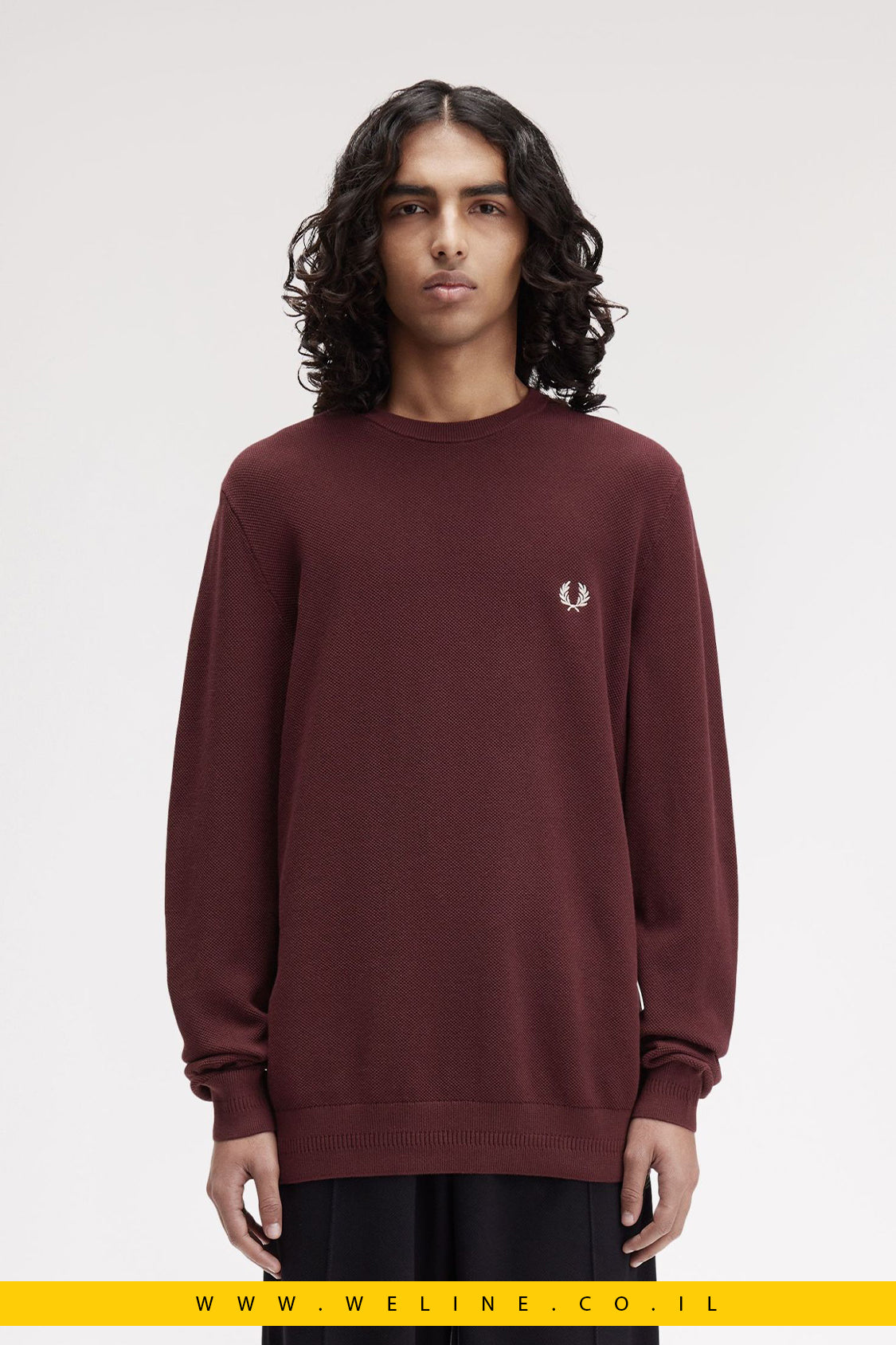סריג כותנה בטקסטורת פיקה – Fred Perry Piqué Stitch Jumper (Oxblood)