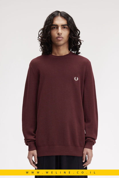 סריג כותנה בטקסטורת פיקה – Fred Perry Piqué Stitch Jumper (Oxblood)