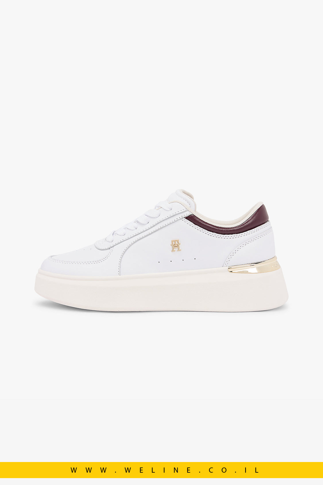 נעלי סניקרס פלטפורמה לנשים Tommy Hilfiger Metallic Heel Leather – צבע לבן/Marzemino