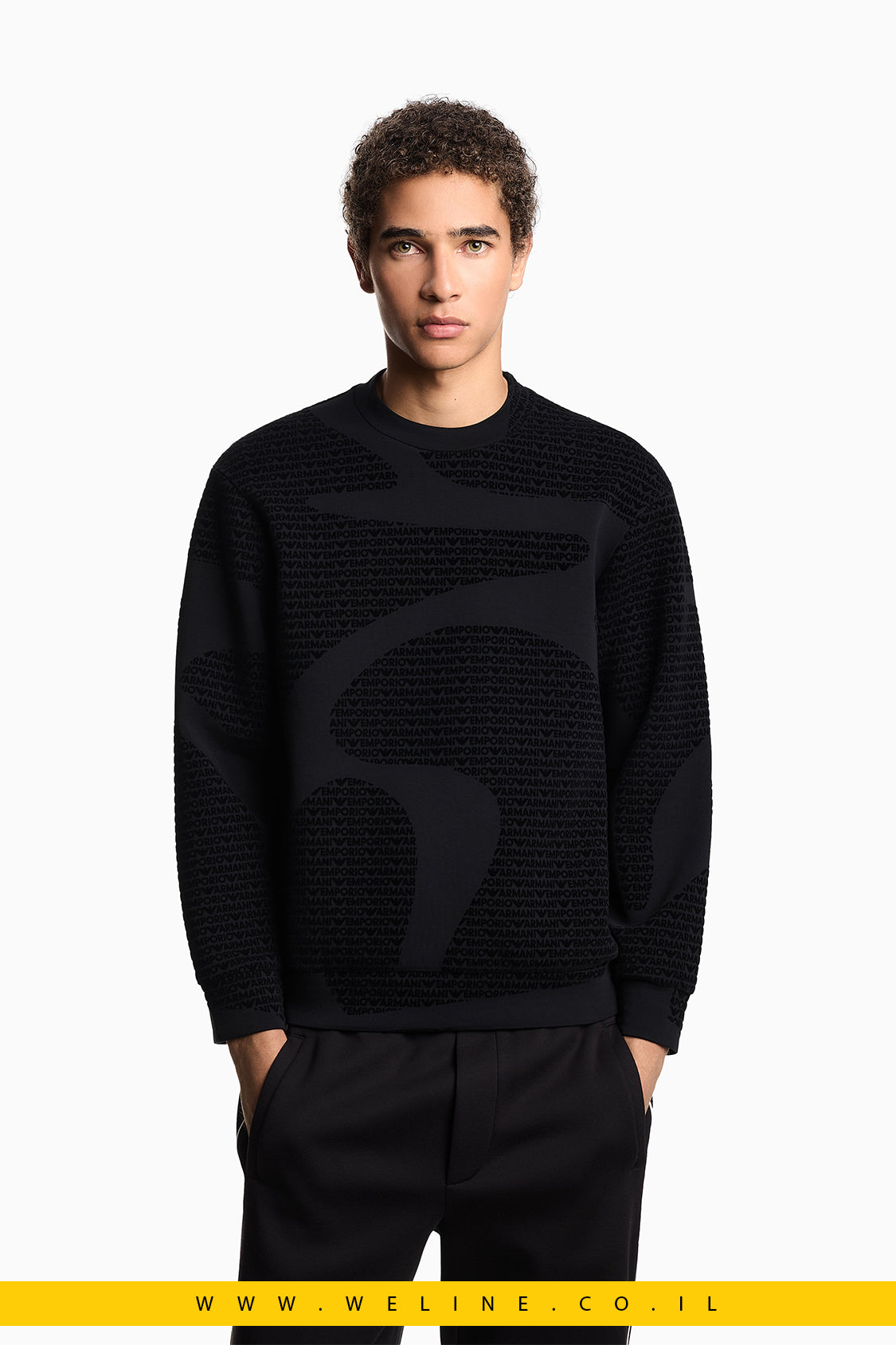 סווטשירט ג׳רזי מתערובת ליאוסל עם הדפס פלוק מלא ולוגו מובלט