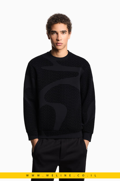 סווטשירט ג׳רזי מתערובת ליאוסל עם הדפס פלוק מלא ולוגו מובלט