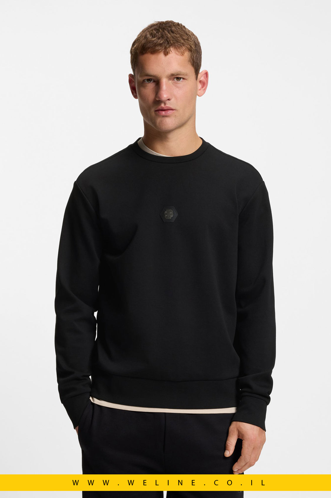 סווטשירט כותנה משולבת עם מונוגרמת Double B – שחור | BOSS