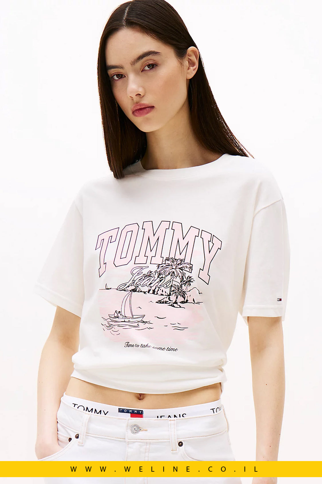 חולצת טי רילקס לנשים עם הדפס טרופי מבית Tommy Jeans
