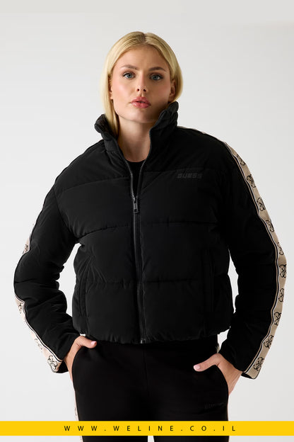 Guess – מעיל Puffer שחור עם צווארון גבוה