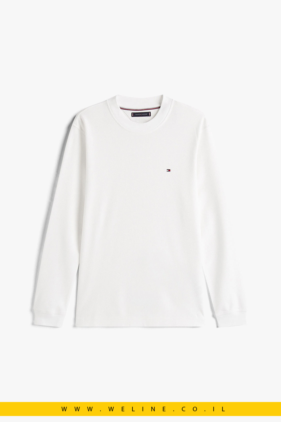 חולצת שרוול ארוך גברים Tommy Hilfiger – Mercerized Jacquard, כותנה מתחדשת