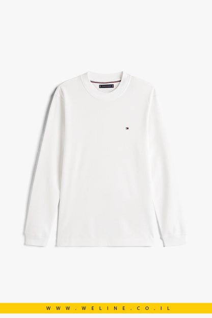 חולצת שרוול ארוך גברים Tommy Hilfiger – Mercerized Jacquard, כותנה מתחדשת