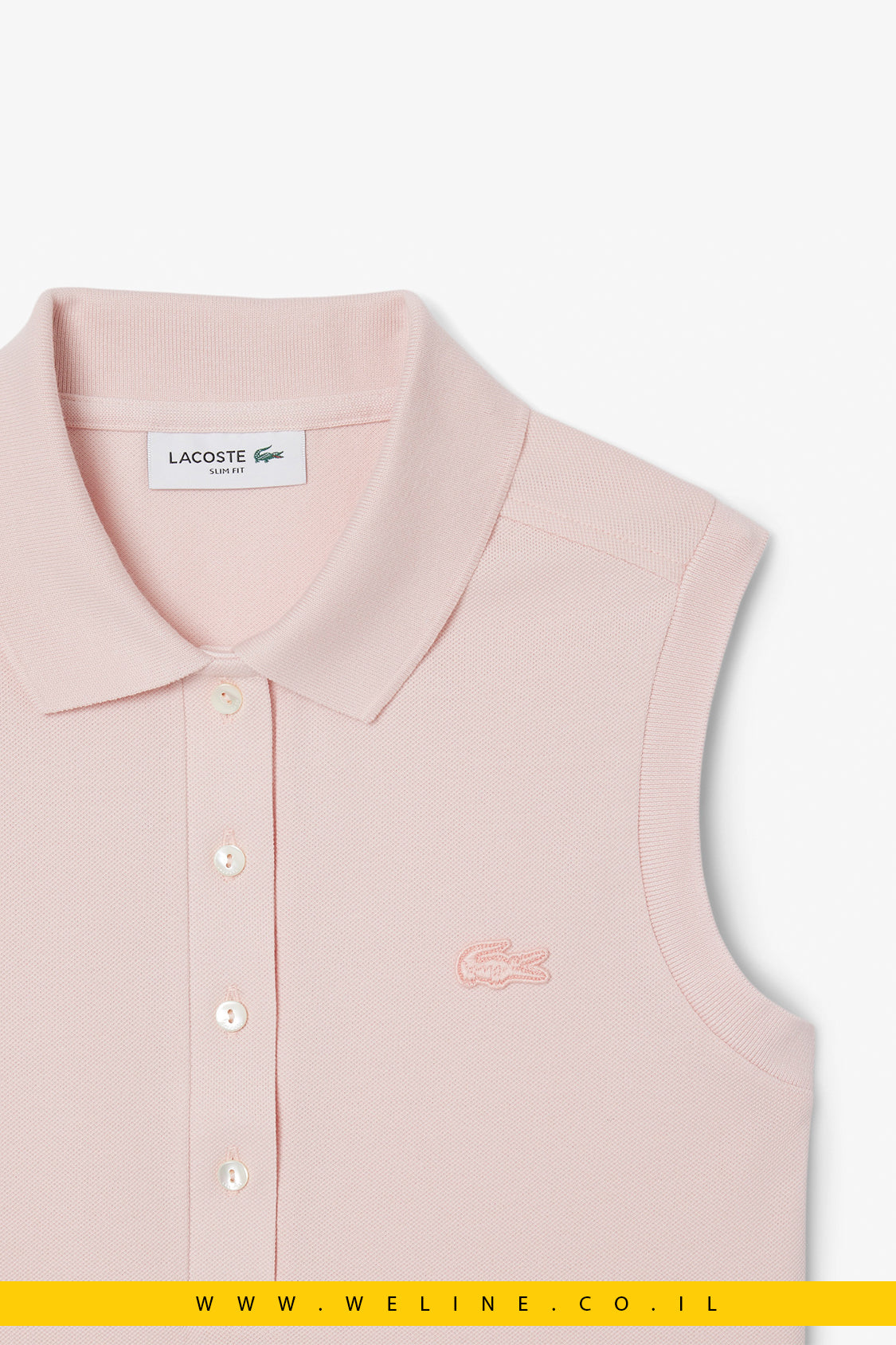 פולו לנשים ללא שרוולים בגזרת Slim – ורוד – Lacoste
